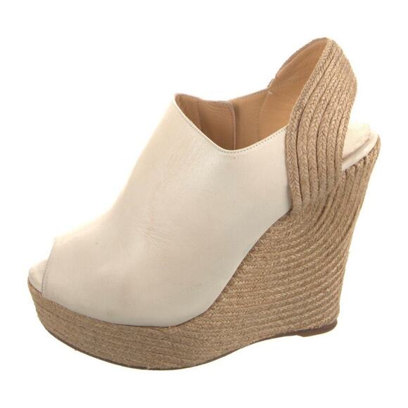 Authentic GUCCI Off White Leather Raffia Jute Wedge Heel Slingback Sandals Sz 39 - Picture 11 of 13